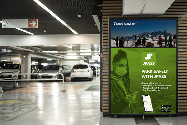 floor of the car park with JPass app signage