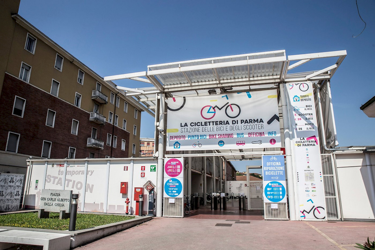 entrance of the cicletteria bike station in Parma