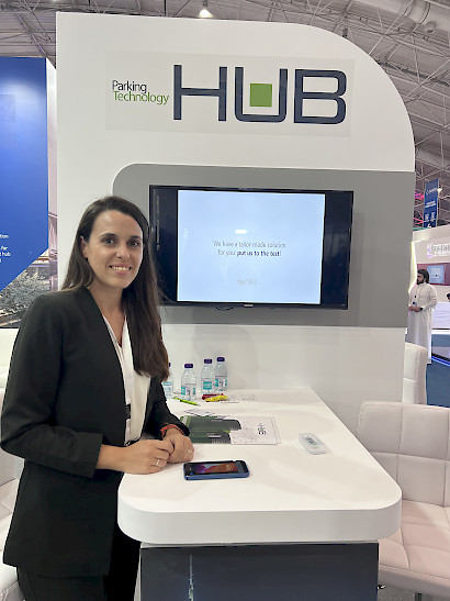 Inma Sanchez Gonzalez at HUB desk within Air Tech stand at Saudi Airport Exhibition