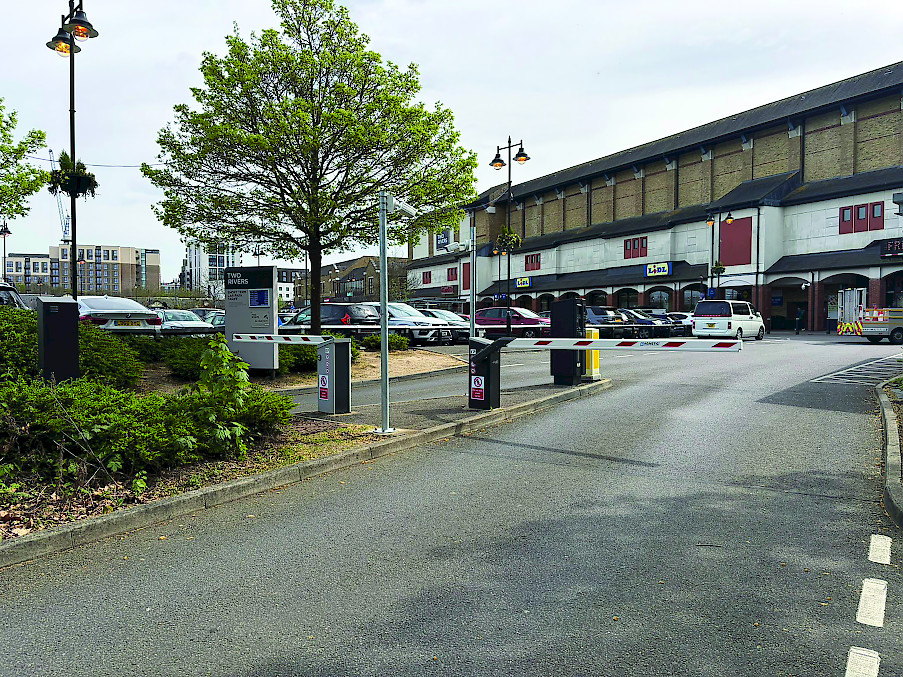 Two Rivers parking lane entrance and exit witg LPR technology.